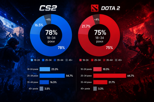 Кіберспорт дорослішає: більшість глядачів CS2 та Dota 2 — люди віком 25–34 роки